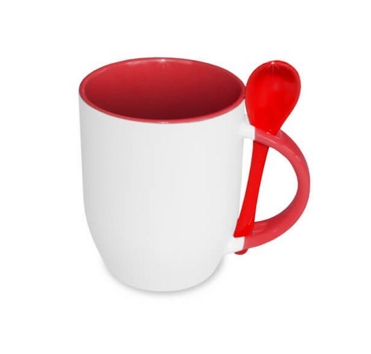 Hrnek 330ml se lžičkou bílý s červeným vnitřkem