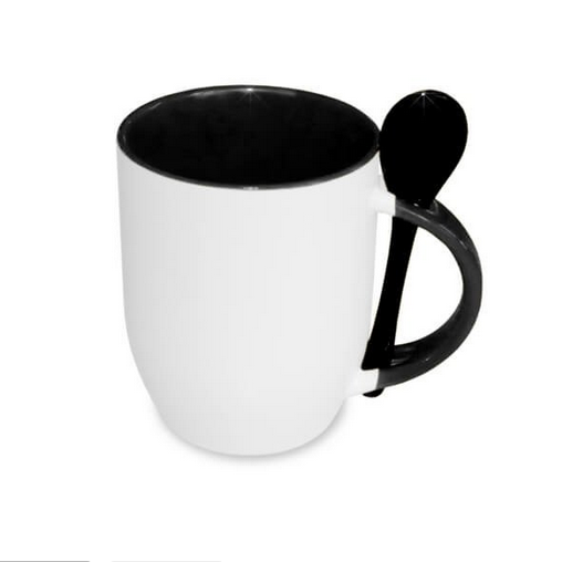 Hrnek 330ml se lžičkou bílý s červným vnitřkem